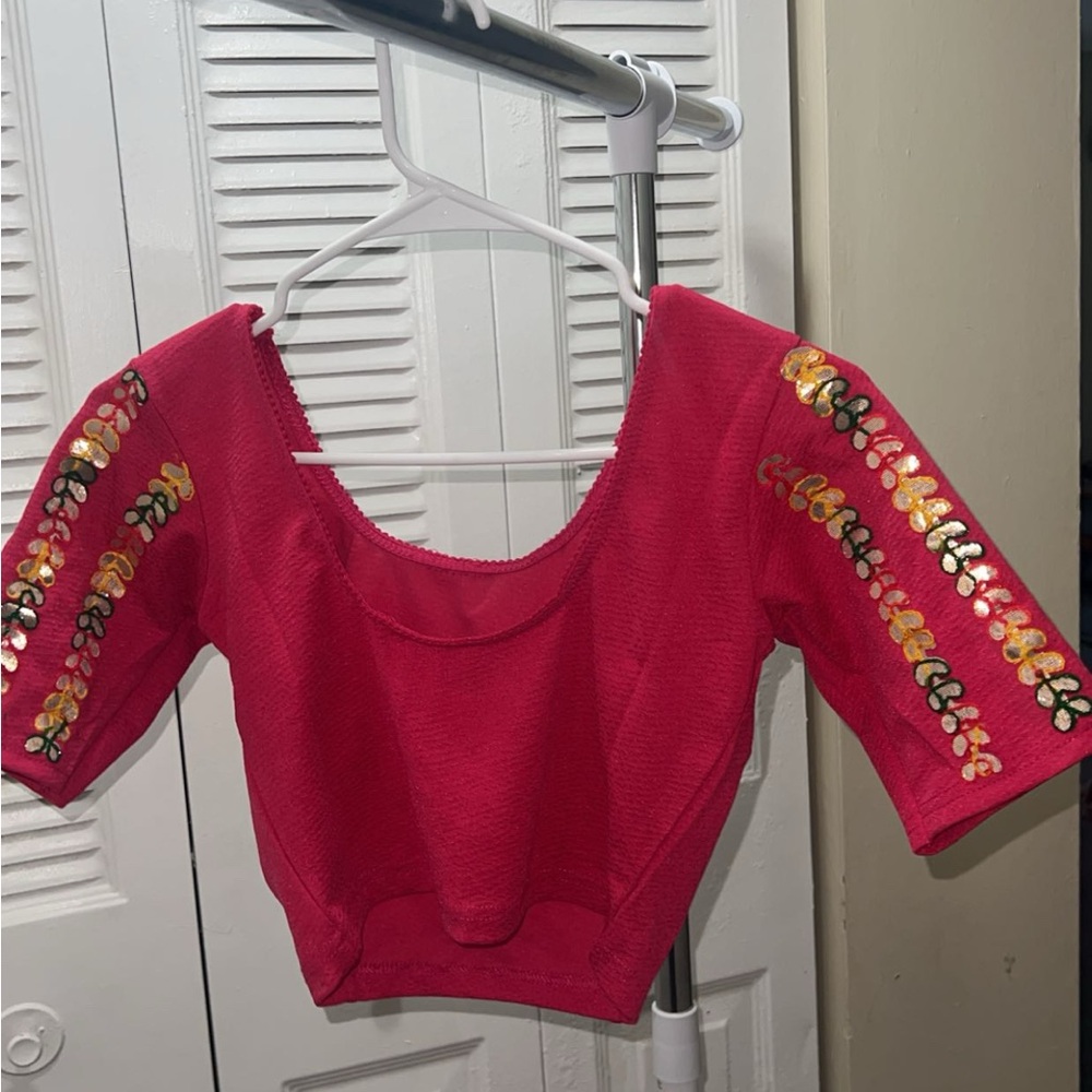 Embroidered Pink Crop Top